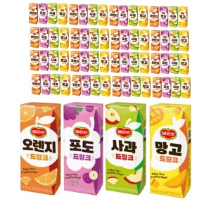 델몬트 드링크 오렌지 망고 포도 사과 단체 간식 190ml, 64개