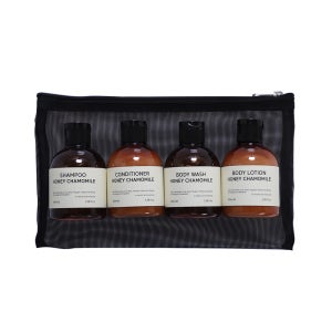 여행용 세면도구 트래블 키트 블랙 메쉬 파우치 허니캐모마일 100ml 4종 세트