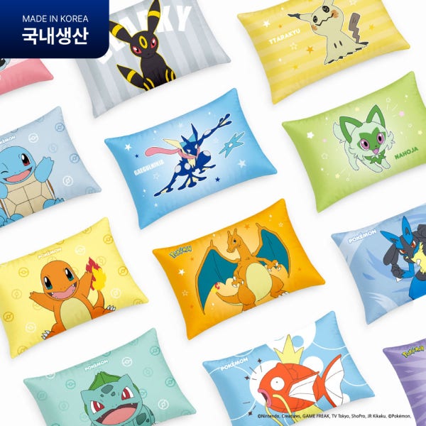 [베개솜 별도 구매] 포켓몬 베개커버 12종옵션 택1 알러지케어원단 국내산 캐릭터 침구 기념일 선물 굿즈