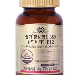 솔가 활성 엽산 680 위드 비타민B12 60정, 1개 [원산지:국산(경기도 이천시)]