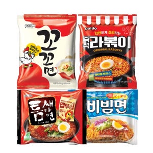 팔도 봉지라면 4종혼합 꼬꼬면 5개 + 라볶이 4개 + 틈새라면 빨계떡 5개 + 비빔면 5개