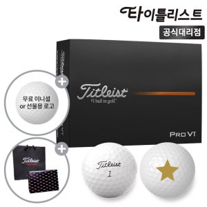 타이틀리스트 PRO V1 화이트 골프공 금별 각인 12구 선물용 홀인원 인쇄