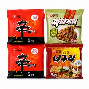 농심 신라면 10개 짜파게티 5개 너구리 5개 봉지라면 세트 총20개 사무실 독서실