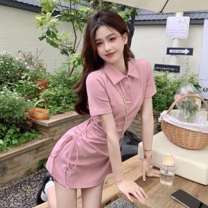 CONS0507 반팔 카라 셔링 미니 여름 원피스 슬림핏 캐주얼
