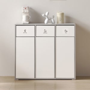 바로방가구 랜디 재활용 분리수거함 수납장 가정용 사무실 업소용 3칸 70L, 연그레이화이트