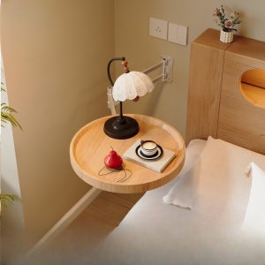 침대 옆 접이식 원형 테이블 벽걸이형 탁자 소파옆 원목 28x28x10-50
