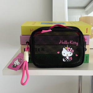 키티 메쉬 파우치 사각 손목 스트랩 수납 립스틱 파우치