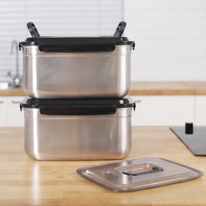 국산 연마제 없는 스텐 김치통 SUS304 김치냉장고통+누름판 9.5L, 2개