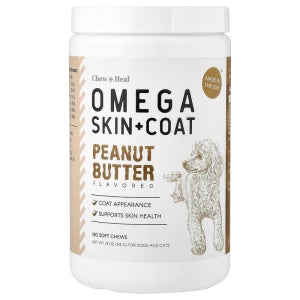 Chew Heal Omega 스킨 코트 반려견 반려묘용 피넛버터 513g, 1개