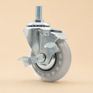무소음 투명우레탄바퀴 4인치(10cm)105kg 끌차 구르마 대차캐스터 볼트브레이크 15.8mm(5/8인치)