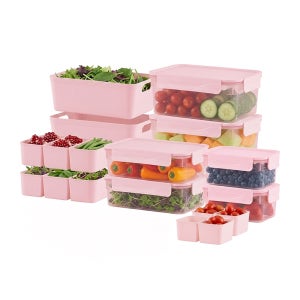 [N단독]에어클립 밀폐용기 실속팩 6종12P 핑크세트 (570ml2칸2P+1.3L3칸2P+1.7L채반2P)