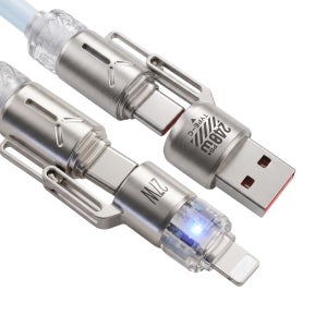 4 in 1 꼬리물기 스프링 멀티 케이블 C타입 PD 240W 고속충전 iOS 8핀 USB 27W