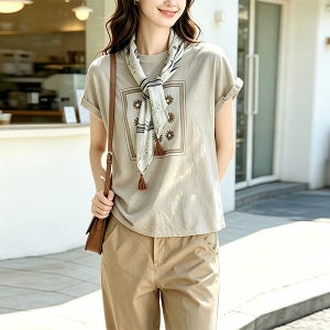 여성반팔티 스카프세트 마린룩 여름 가을 데일리룩 HZL-02089