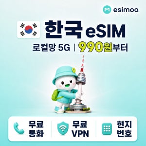 한국 초고속 로컬망 010 번호 티머니 제공 5G LG U+ eSIM 이심 무제한 통화 VPN 무료
