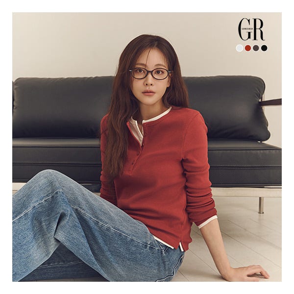 [조르쥬 레쉬] (26FW) 꼼드코튼 블렌딩 헨리넥 티블라우스 4종