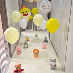 두돌 생일파티 캐릭터 헬륨 아기상어 로보카 폴리 엠버 꼬마버스 타요 서커스 코팅풍선 가랜드