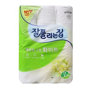 잘풀리는집 깨끗한 3겹 화이트 30롤 두루마리화장지 가정용 자취용 업소용