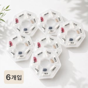 휴대용 알약 케이스 일주일 요일별 약통 영양제 보관함 7칸 화이트 1매입, 6개
