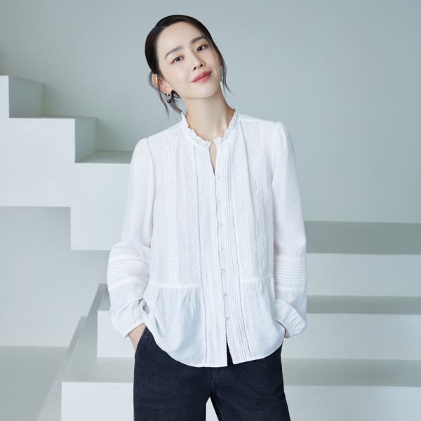 더엣지 26FW 페플럼 레이스 블라우스