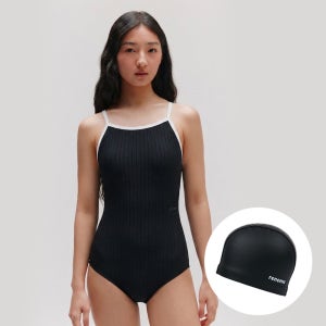 레노마수영복 여성 비기너 수모 수영복 세트 블랙 RN-LS2G51C-BK