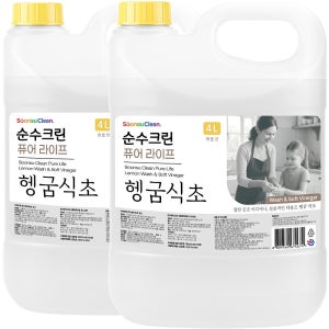 순수크린 퓨어라이프 헹굼식초 대용량 세정제 강력탈취제 섬유유연제 레몬향, 4L, 2개