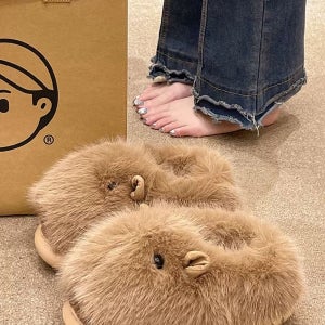 카피바라 슬리퍼 겨울 털 실내화 따뜻한 거실 귀여운 여성용