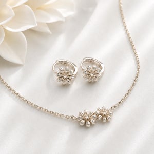 14K,18K 데이지 플라워 목걸이 귀걸이 세트 여성 주얼리