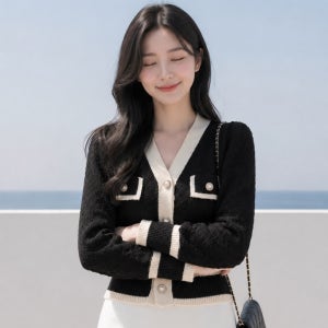 트위드가디건 진주 진주단추 명품가디건 블랙 하객 결혼식