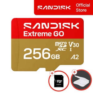 샌디스크 익스트림 고 마이크로 SD카드 QXGN 256기가 256GB 블랙박스 액션캠 닌텐도 게임용 메모리+케이스+아답터 2종 패키지