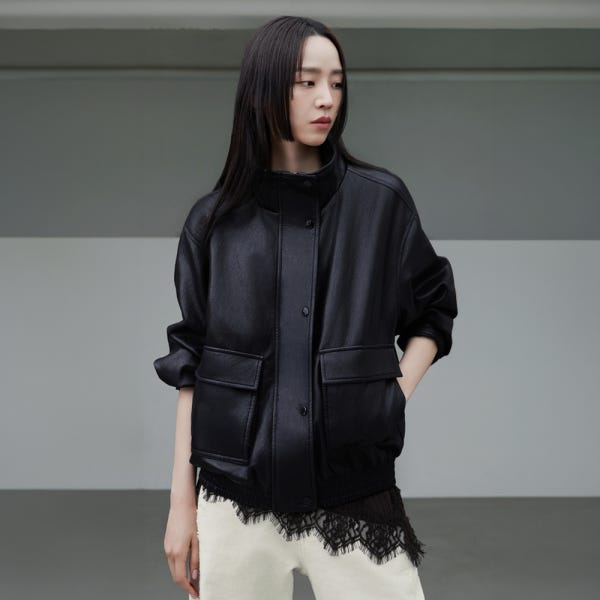 더엣지 26FW FAUX 레더 봄버재킷