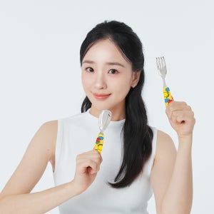 주니 올스테인리스 자기주도 이유식 스푼 포크 수저세트 옐로우