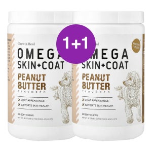 Chew Heal Omega 스킨 코트 반려견 반려묘용 피넛버터 513g, 2개