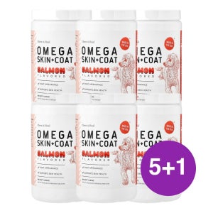 Chew Heal Omega 스킨 코트 강아지 고양이용 연어 513g, 6개
