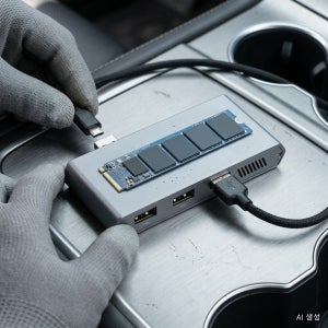 JOWUA 테슬라 글로브박스 전용 3포트 USB 허브 마이크로SD 카드리더기 1TB SSD