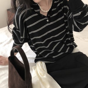26FW 르버터 테프 스트라이프 캐시 카라 니트