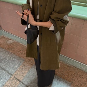 [블랙당일] 바스켓 배럴 하프 바바리 플레어핏 롱 스웨이드 벨벳 트렌치코트 (2c)