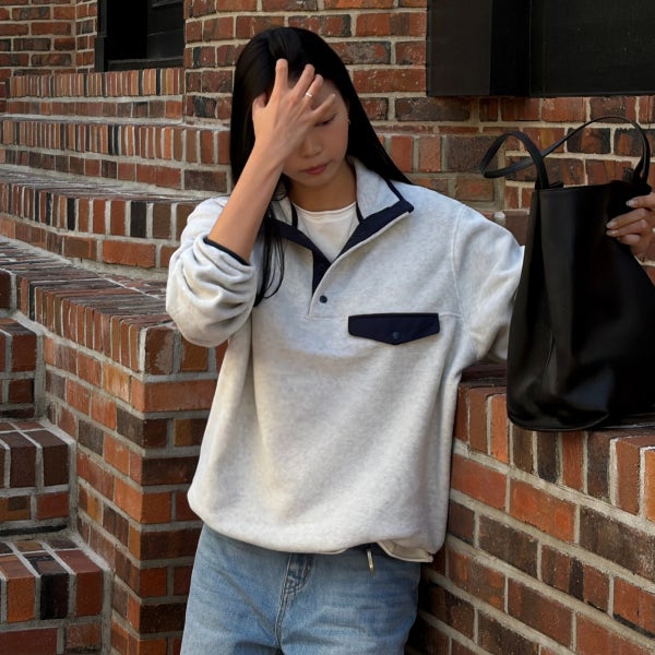 [N배송] 스파오 배색 플리스 반오픈 풀오버 SPFWG4TC03