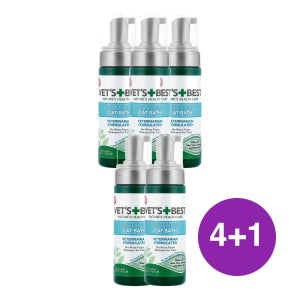 Vets Best 워터리스 고양이 배스 고양이용 헹구지 않은 폼 샴푸 118ml, 5개