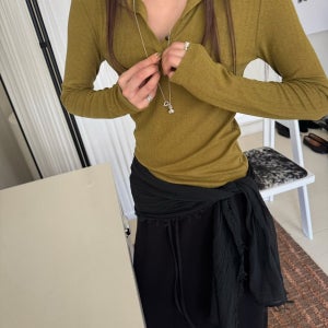 FL 플라워 스테이 버튼 단추 골지 슬림핏 여리핏 카라 데일리 레이어드 긴팔 티셔츠