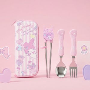 산리오 마이멜로디 교정용젓가락 스텐스푼포크 케이스세트 유치원 어린이집 소풍 휴대용 수저