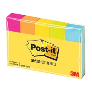 3M 점착 접착 포스트잇 메모지 플래그 670-5AN 15mmx50mm 형광 문구 사무용품