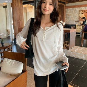 레르 헨리넥 버튼 루즈핏 긴팔 티셔츠 7col 가을 봄 하프 니트 브이넥 제이플로우