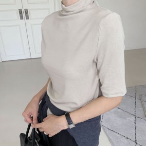 말랑치즈 쫀쫀 반목 5부 티셔츠 스판 반폴라티 부드럽고 쫀쫀한 소재감 슬림티 가을이너티셔츠