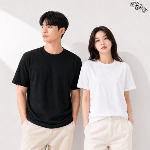 와우코지 반팔티 빅사이즈 라운드 코튼 무지 티셔츠 오코텍스 데일리 남녀공용 20수