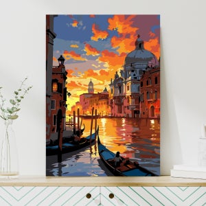 원그리드 DIY 명화그리기 세트 캔버스 유화 페인팅 풍경화 꽃 그림 300x400mm, 노을지는 베니스