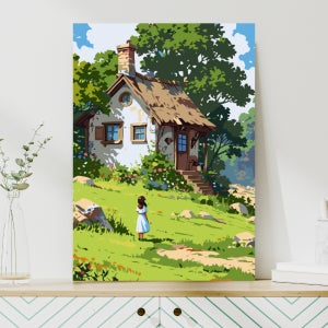 원그리드 DIY 명화그리기 세트 30x40cm 유화 풍경화 꽃 그림 취미 푸른 언덕 위 오두막