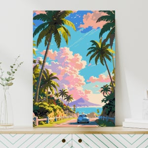 원그리드 DIY 명화그리기 세트 30x40cm 유화 풍경화 꽃 그림 취미 핑크빛 해변 드라이브