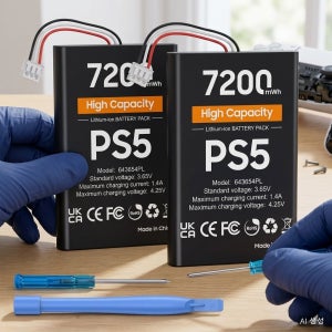 PS5 컨트롤러 배터리 7200mWh 듀얼센스 대용량 충전식 팩 교체 분해 도구 세트 2개입 643654PL
