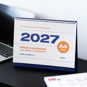 [인디고] 2027 기본 A4 탁상 달력 (회사 데스크 캘린더)