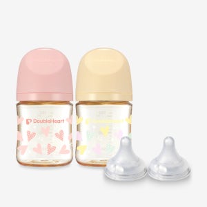 더블하트 PPSU 젖병 스윗러브 밀키 핑크/크림 옐로우 160ml 트윈팩 세트 (젖병2개+젖꼭지2입)